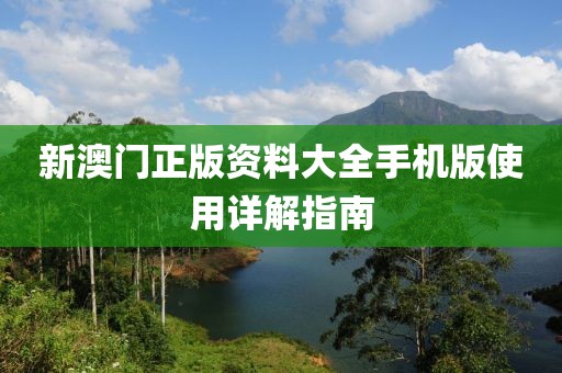 新澳门正版资料大全手机版使用详解指南